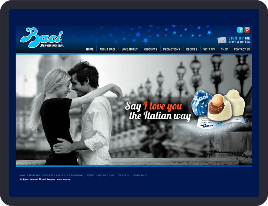 Baci website on an iPad.