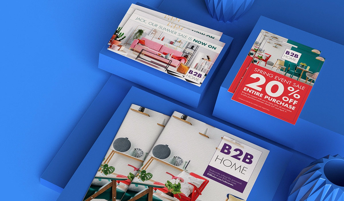 Rendering of direct mail collateral.