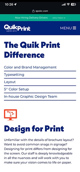 Websit design on iPhone.