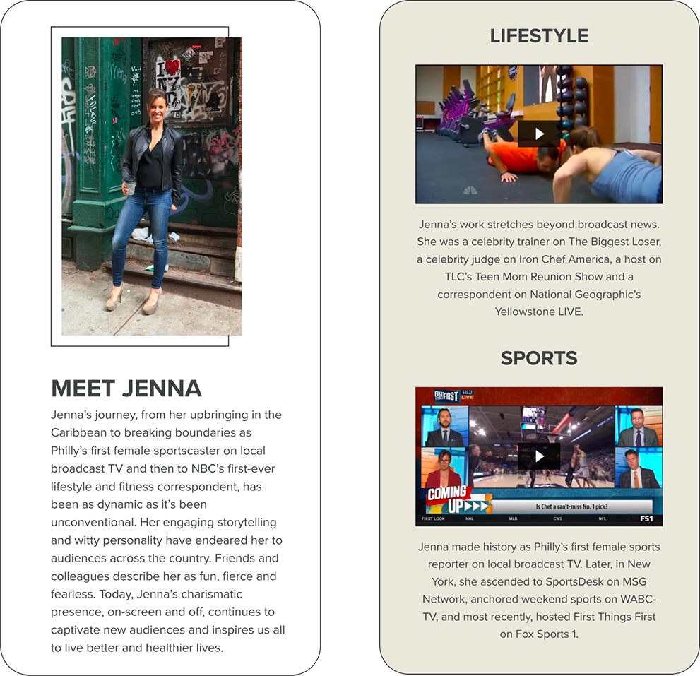 Jenna Wolfe mobile web page designs