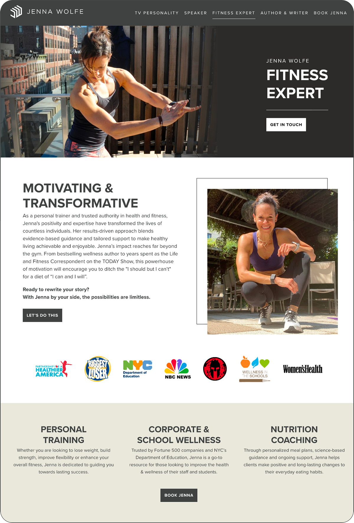 Jenna Wolfe fitness expert web page design